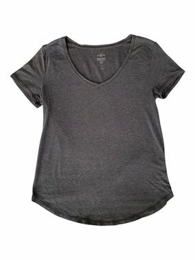 SO Shirt Perfect Tee Juniors M Gray V Neck Short Sleeves Curved Hem